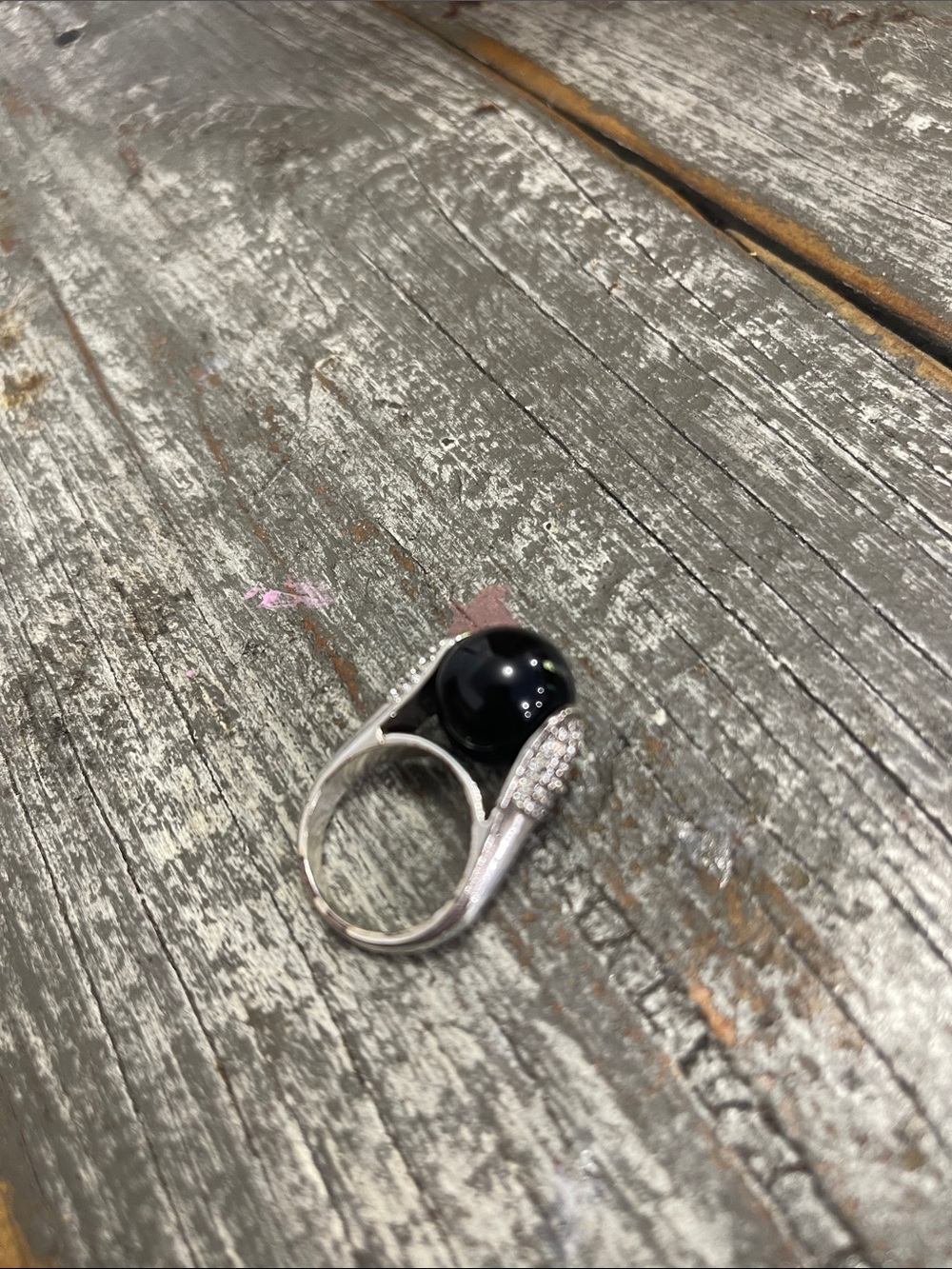 Black Onyx Dome Ring with Sparkling Accents - Women Jewelry - Picture 3 of 5